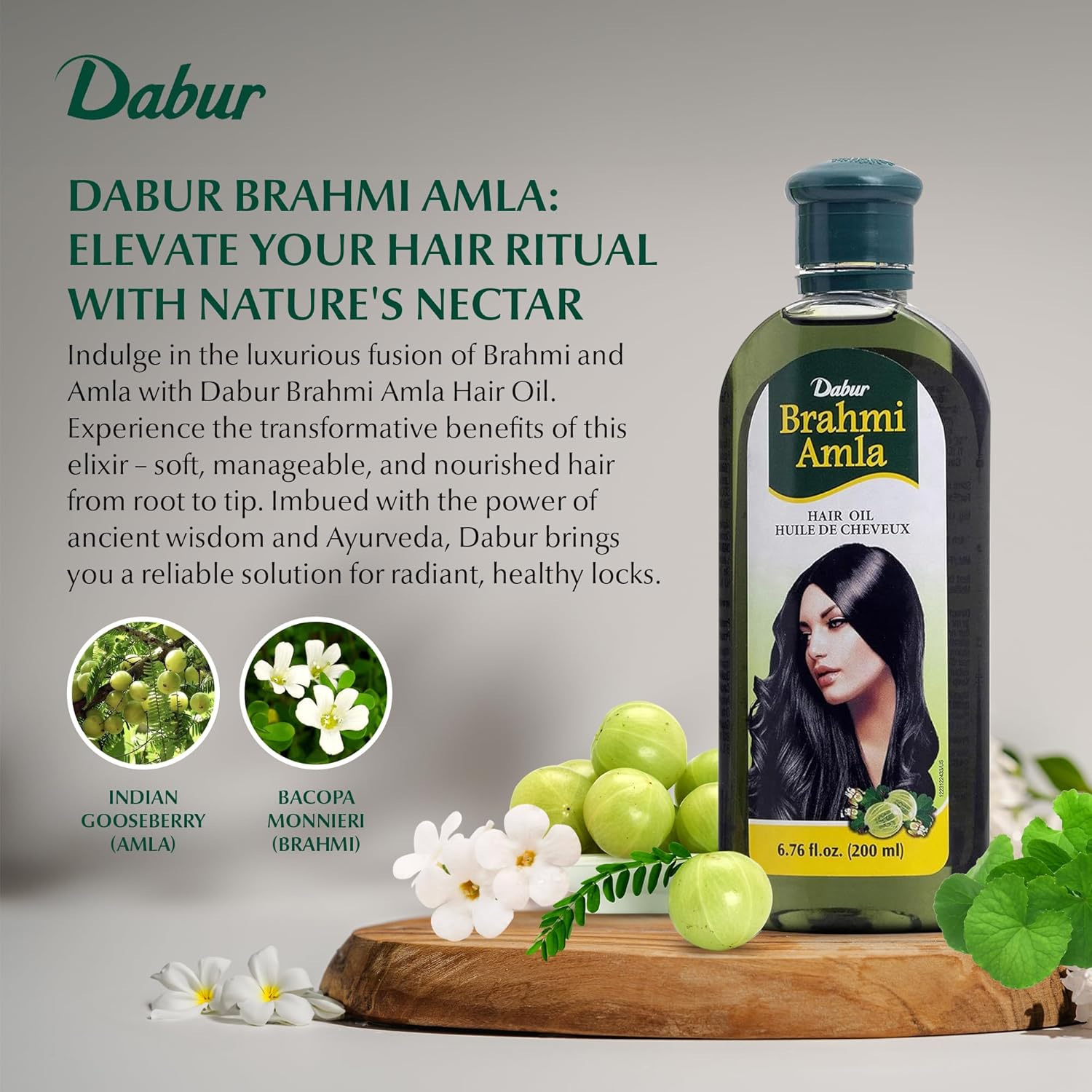 Dabur Brahmi Amla Hair Oil - Natural Moisturizing, Strengthening & Hair Oil Elixir for Healthy Scalp, Nourishing Hair Oil for Soft, Manageable, & Smooth Hair From Root to Tip - 200 ML (6.76 fl oz)