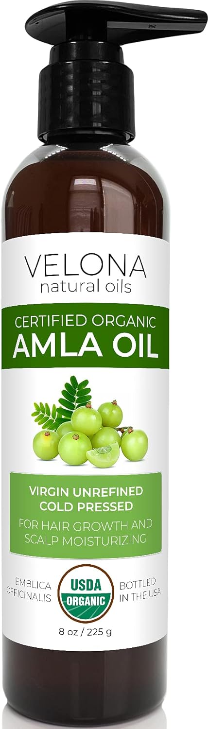 velona Amla Oil USDA Certified Organic - 8 oz | 100% Pure and Natural Carrier Oil | Extra Virgin, Unrefined, Cold Pressed | Hair Growth, Body, Face & Skin Care | Use Today - Enjoy Results…