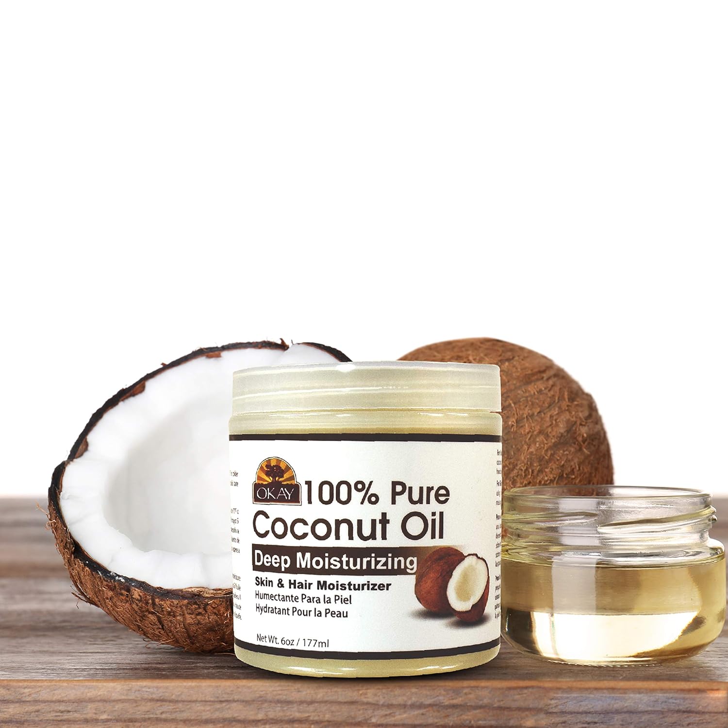 OKAY 100% COCONUT OIL for HAIR and SKIN in JAR 6oz / 177ml